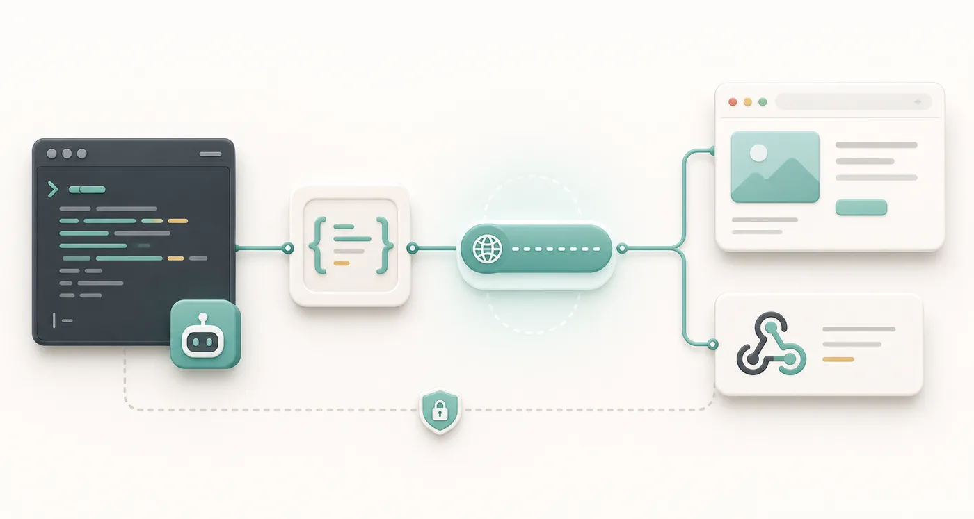 Abstract agent workflow routed from a terminal to browser and webhook targets